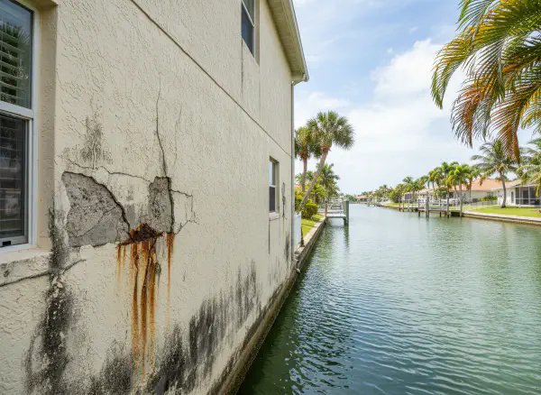 Before stucco repair - Waterfront Stucco Crack Repair